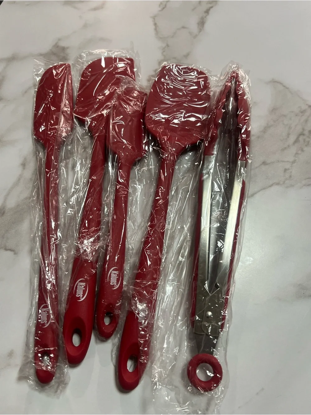 Red Silicone Kitchen Utensil Set with Tongs